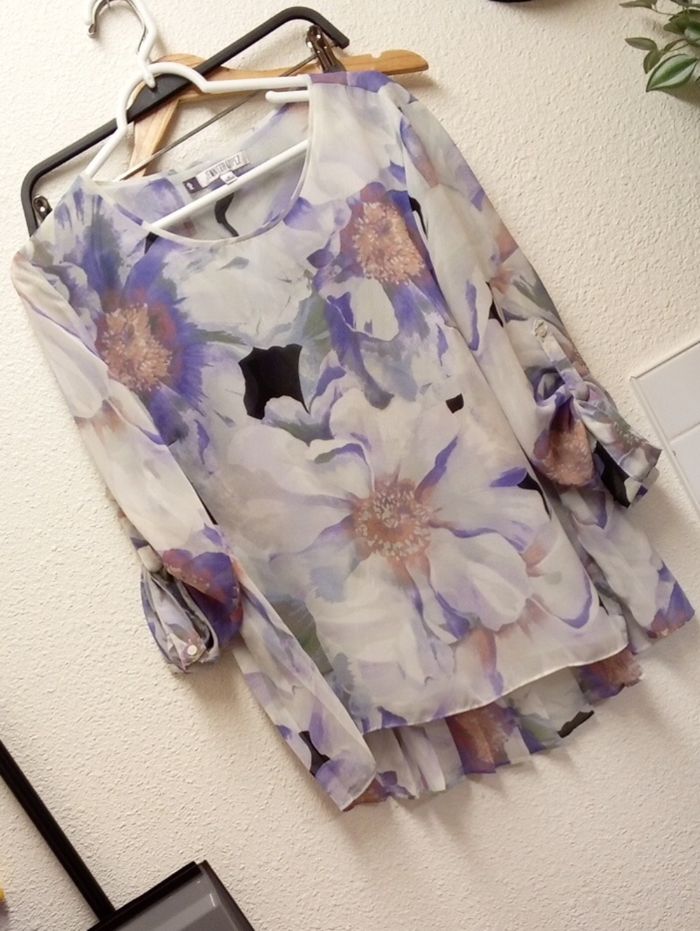 Jennifer Lopez White Lavender Floral Chiffon Blouse